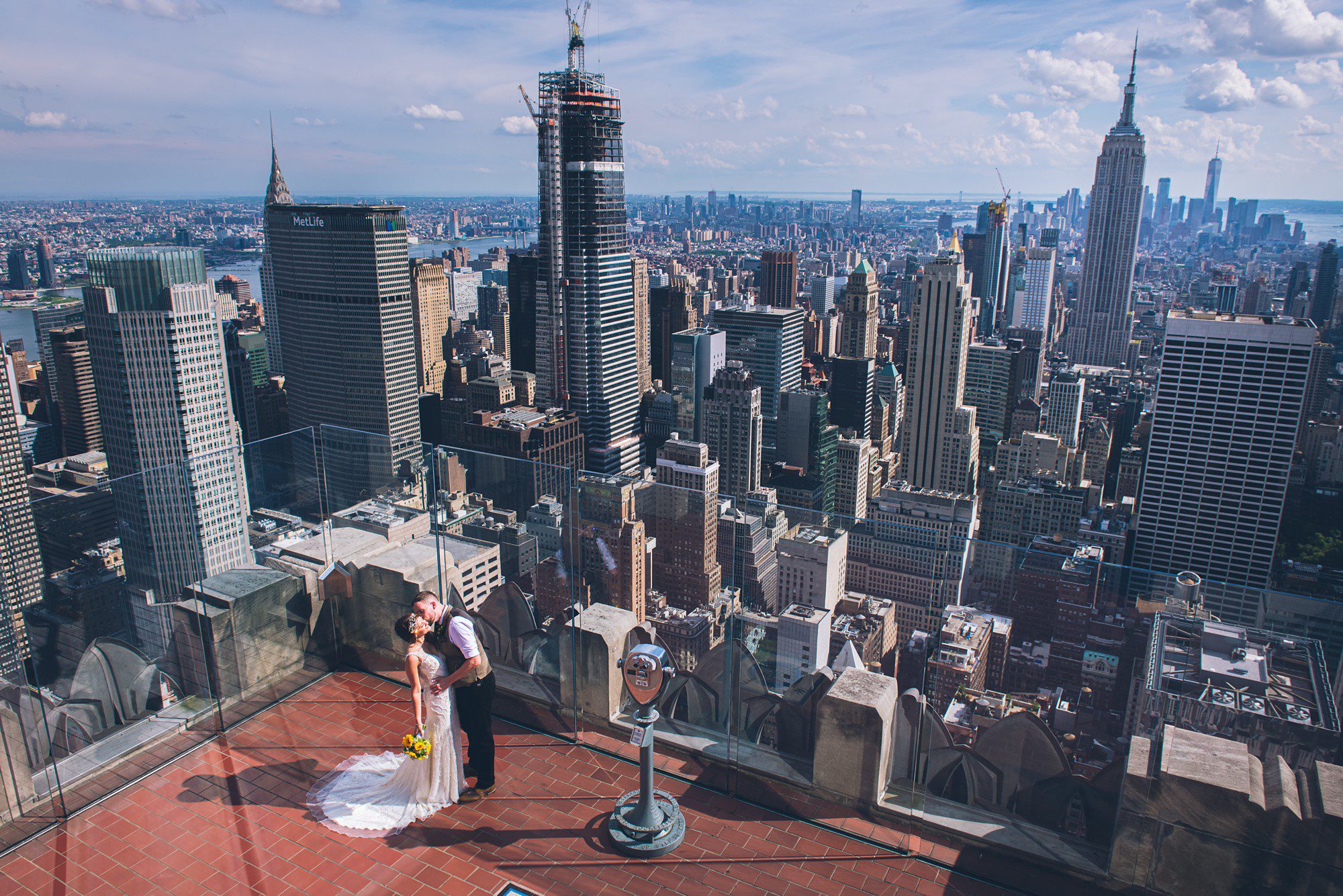 Wedding photo at the Top of the Rock in New York